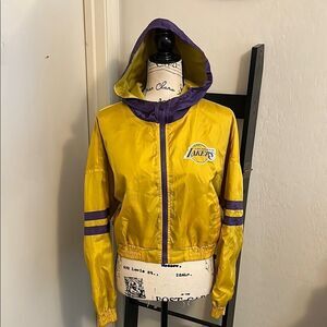 Los Angeles Lakers Basketball Yellow Purple Zipper Cropped Hooded Jacket